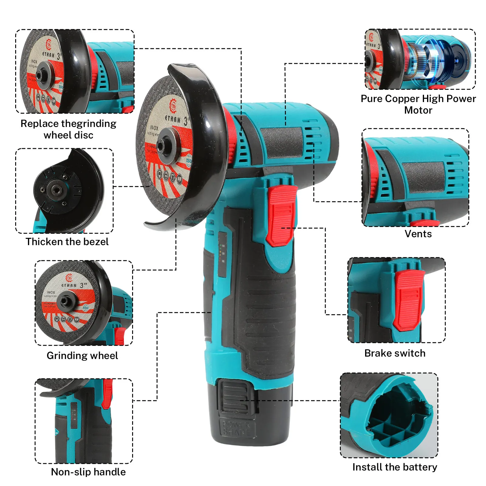 Mini szlifierka kątowa 12V Li-Ion - 3