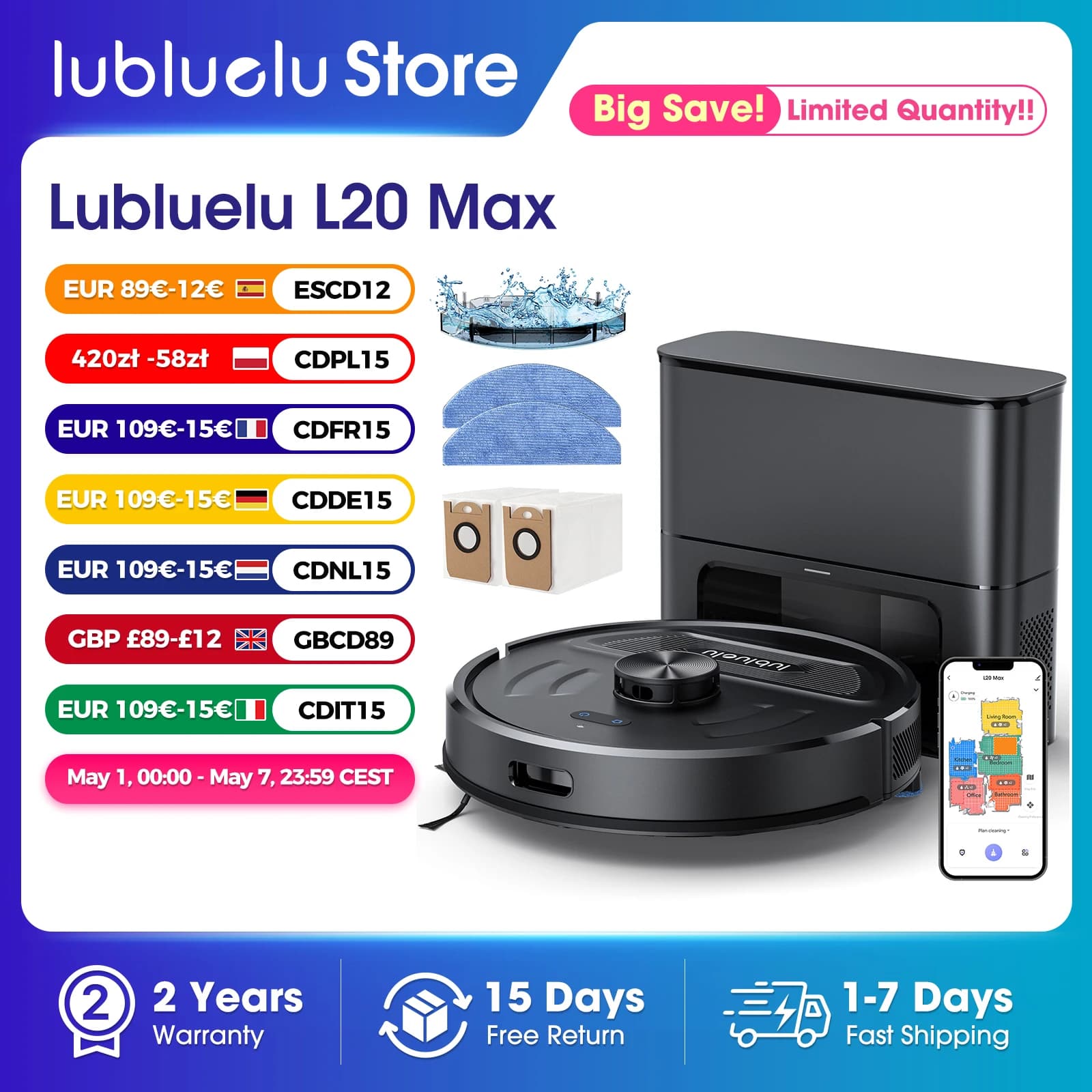 Lubluelu L20Max robot sprzątający z samoczyszczeniem