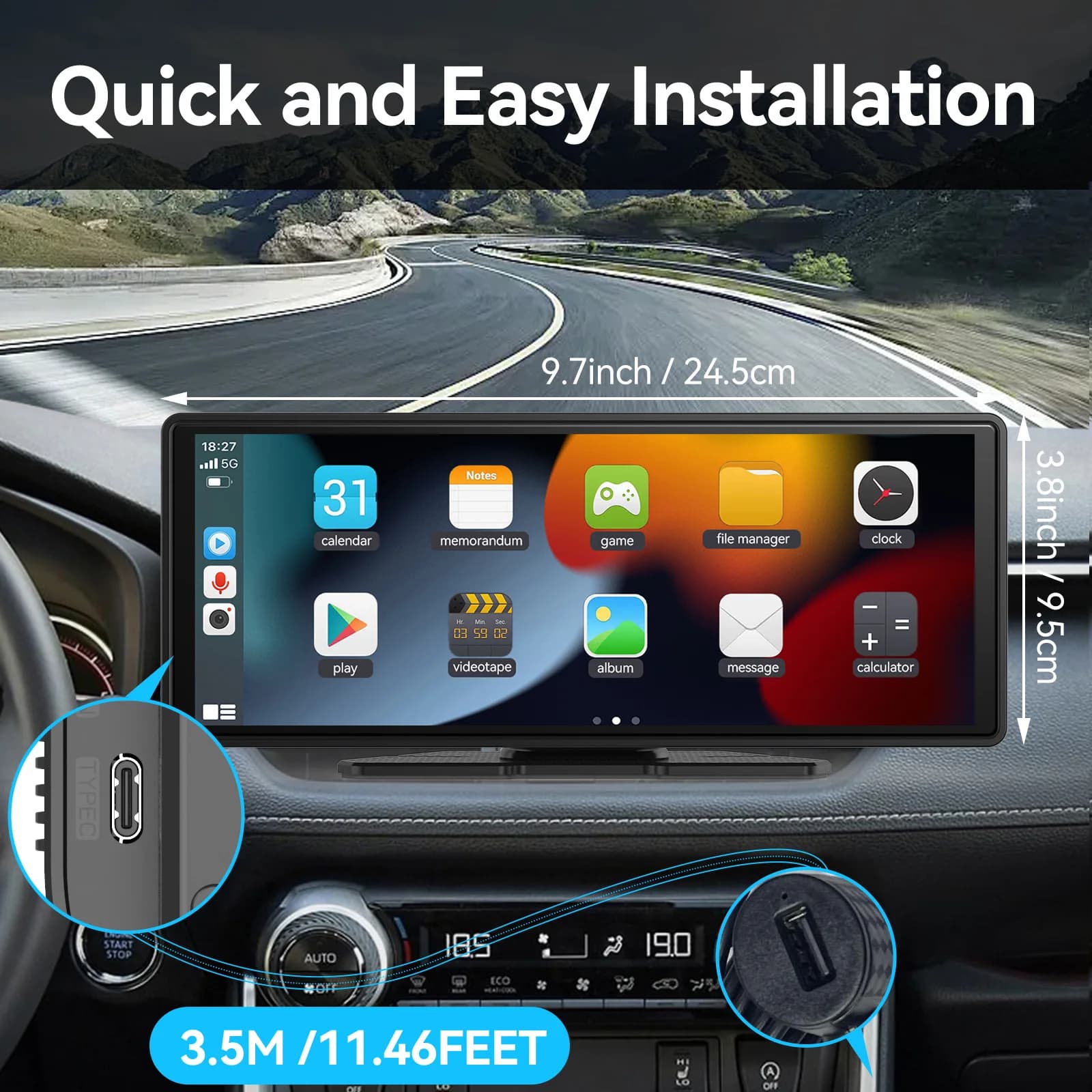 Ekran przenośny CarPlay Android Auto do auta - 5