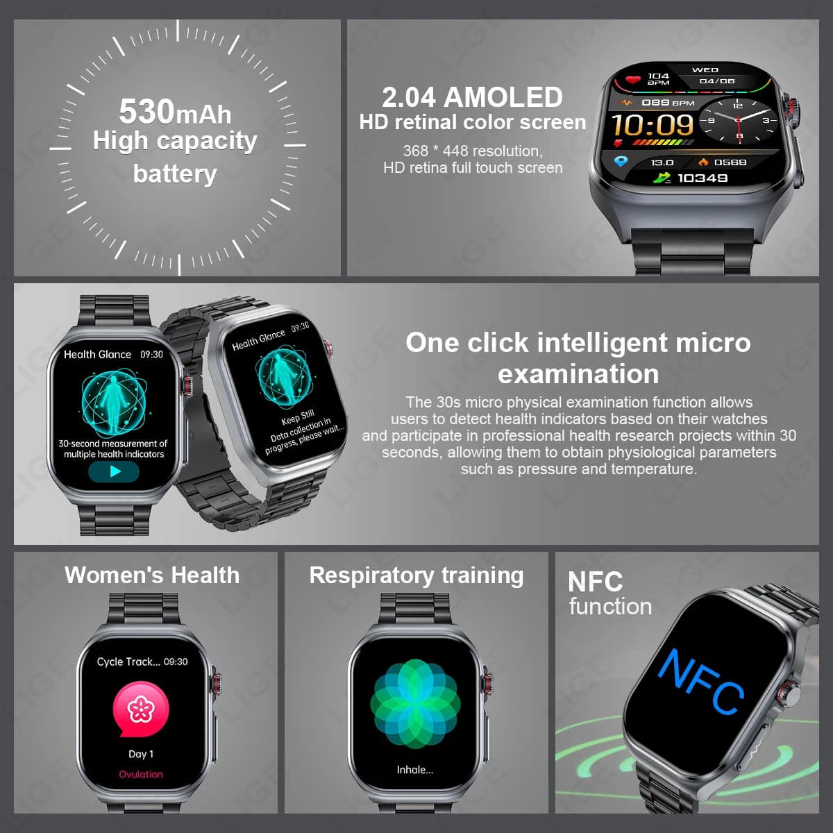 Smartwatch LIGE AMOLED ET585 z EKG - 4