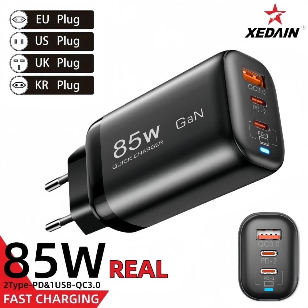 Prawdziwa szybka ładowarka GaN 85 W PD QC 3.0 USB Type-C Szybkie ładowanie laptopa Zasilacz do notebooka Iphone 15 14 Pro MacBook Samsung