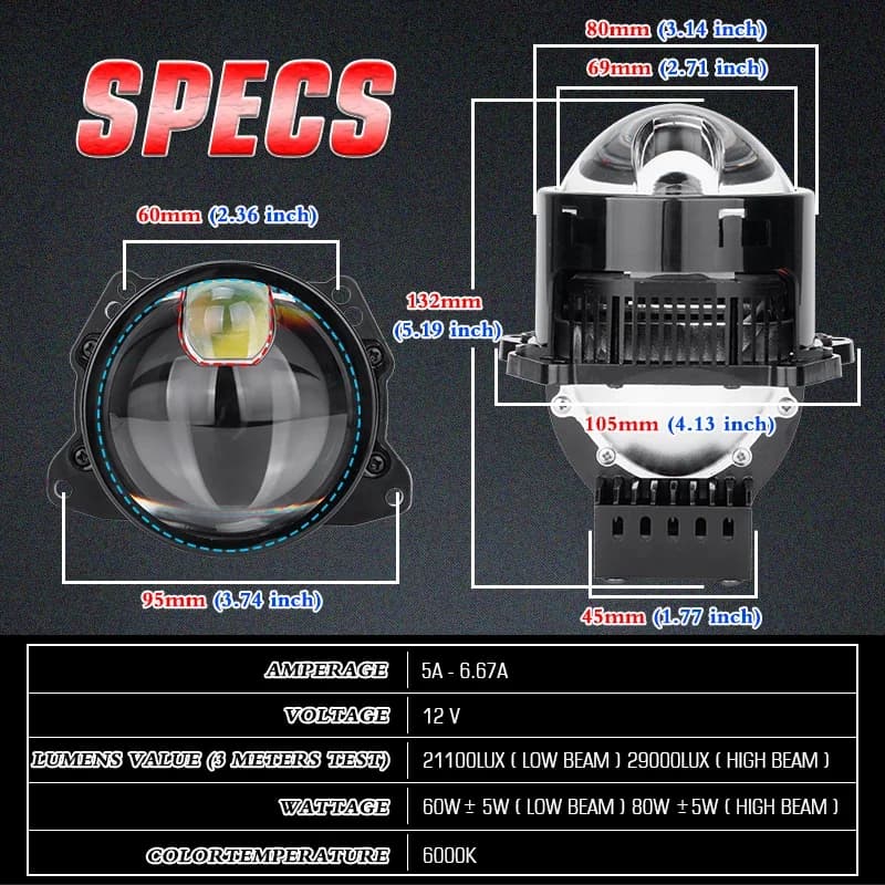 Soczewki bi-LED do reflektorów samochodowych 3" - 7
