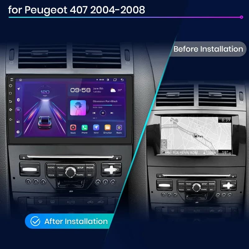 Radio samochodowe Junsun Android CarPlay do Peugeot 407 - 3
