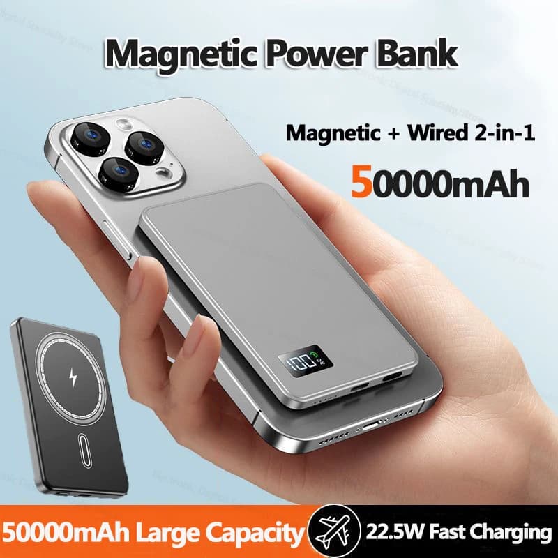Magnetyczny power bank 50000 mAh z ładowaniem bezprzewodowym
