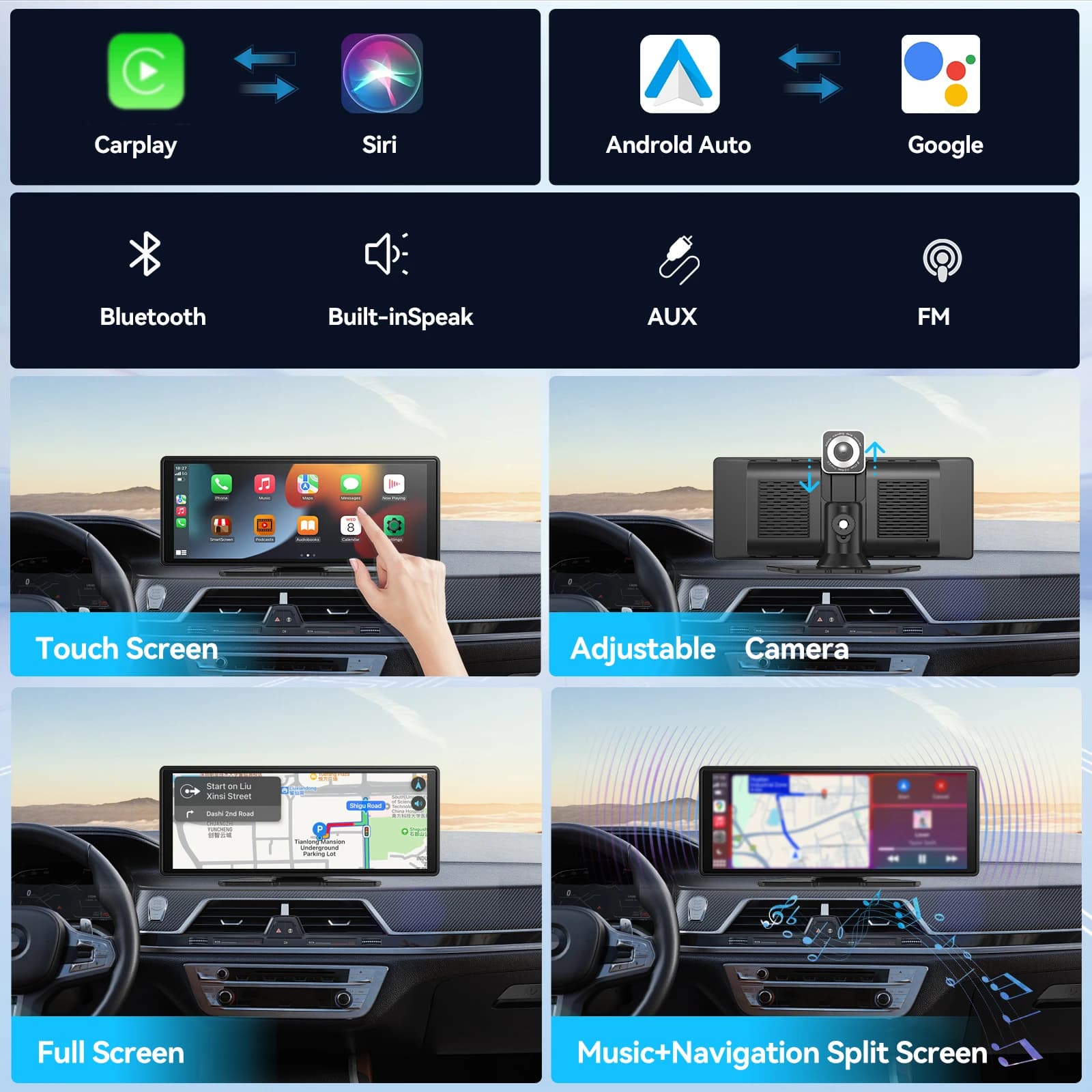 Ekran przenośny CarPlay Android Auto do auta - 4