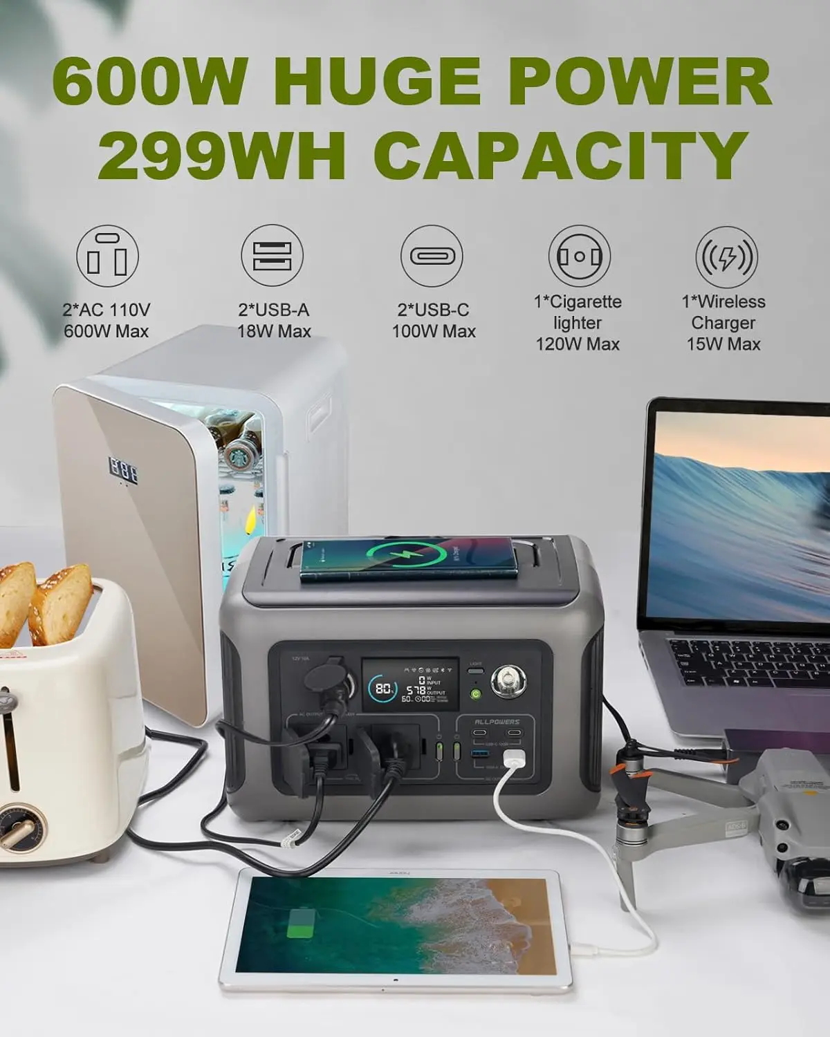 ALLPOWERS Elektrownia przenośna R600 299Wh - 3