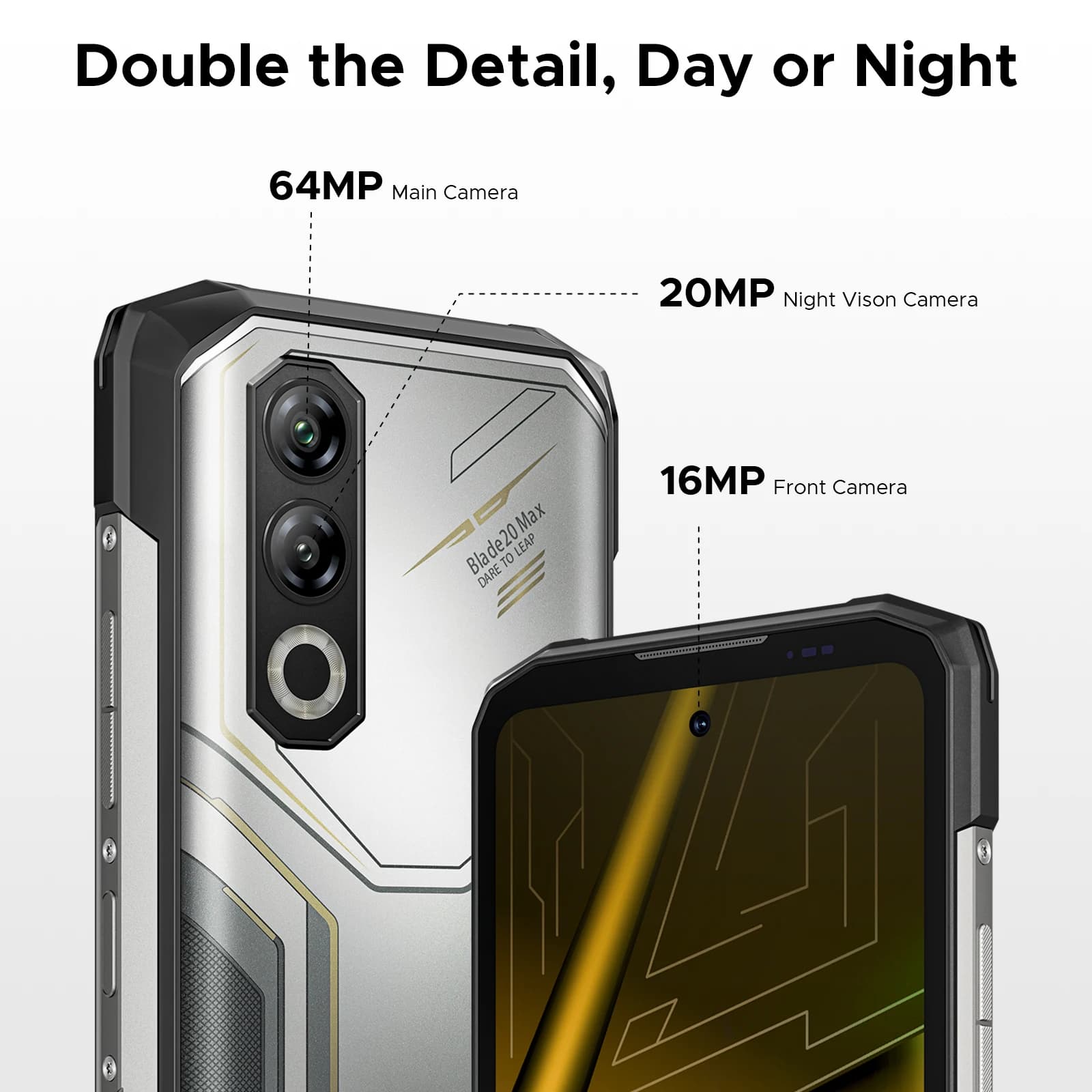 DOOGEE Blade20 Max - Wzmocniony telefon, ekran 6.6" 120Hz, 36GB RAM (12+24), 1TB pamięci, Gemini AI, bateria 11800mAh, Android 15, Helio G100 - 7