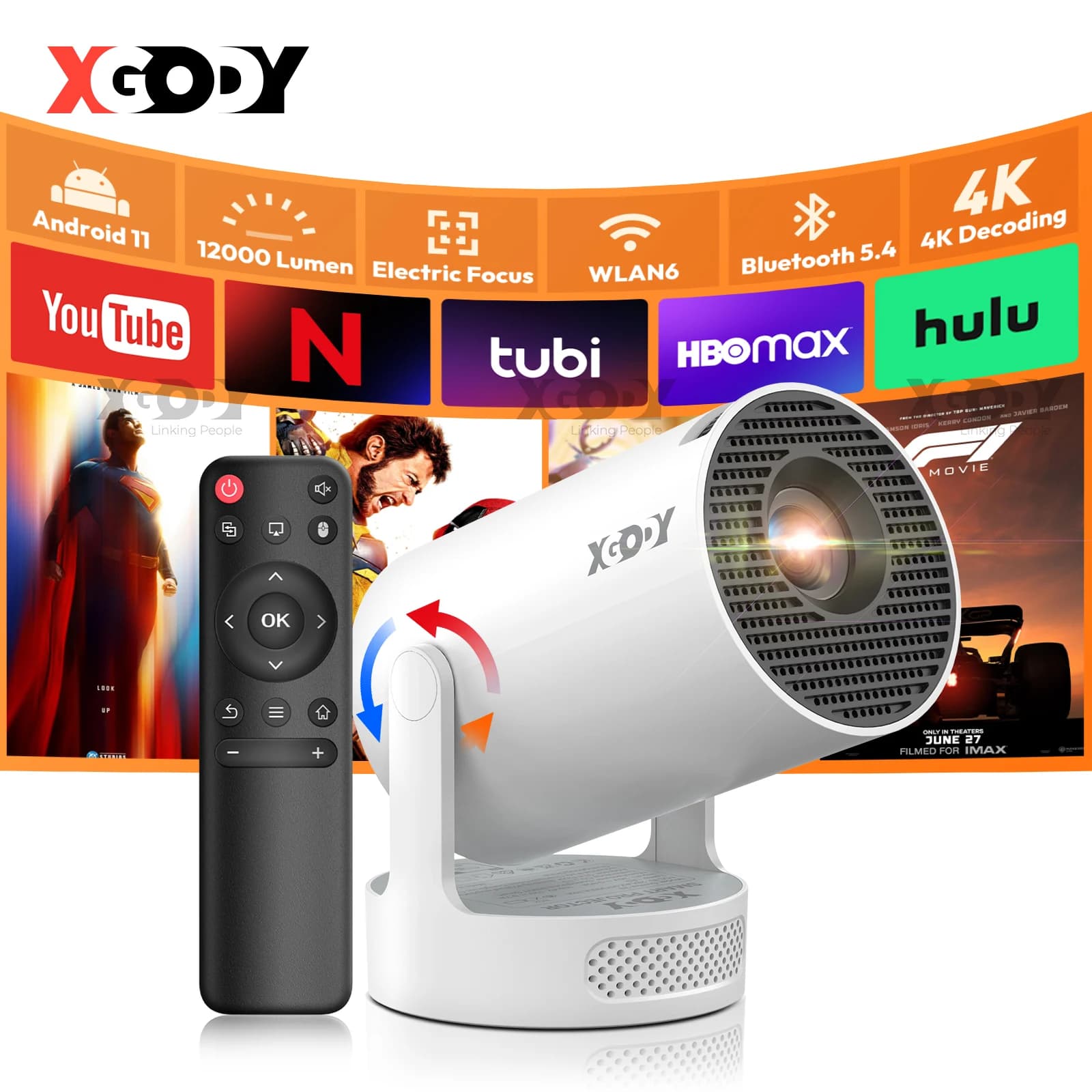Mini projektor XGODY Gimbal 3S 4K WiFi