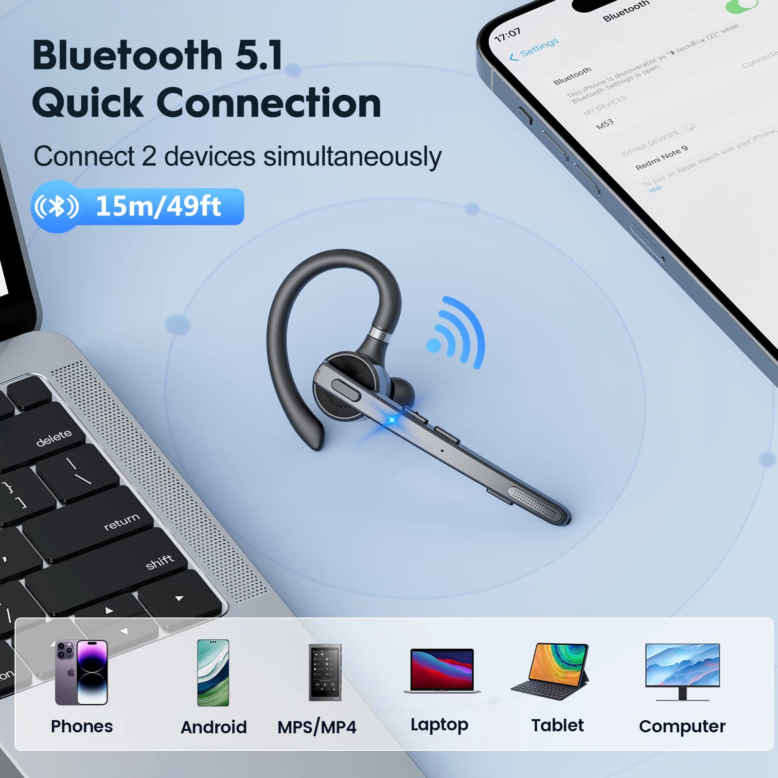 Słuchawki Bluetooth M53 z redukcją szumów - 7