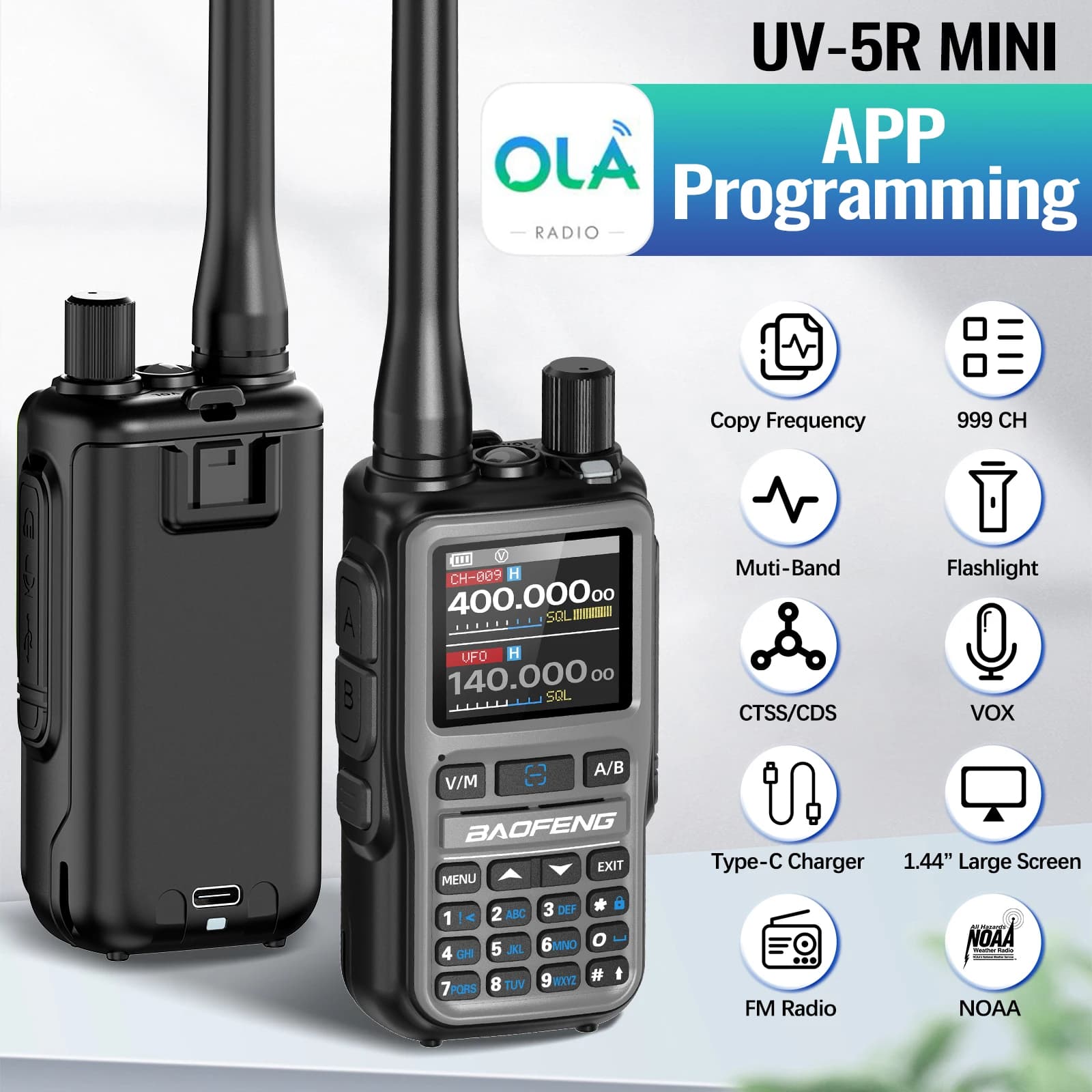BAOFENG UV-5R Mini Walkie Talkie Multi Band Bluetooth Programowanie Bezprzewodowe Kopiowanie Częstotliwości 999CH AM FM Daleki Zasięg Radiotelefon Dwukierunkowy - 3