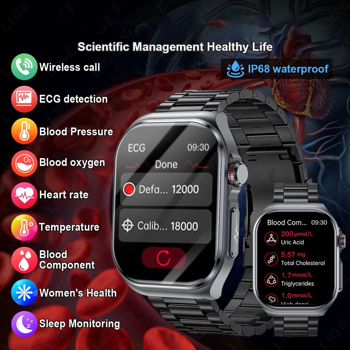 Smartwatch LIGE AMOLED ET585 z EKG